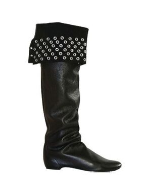 Delman Black Leather Knee High Boots Studded Tall Italy Womens Size 8 Chic